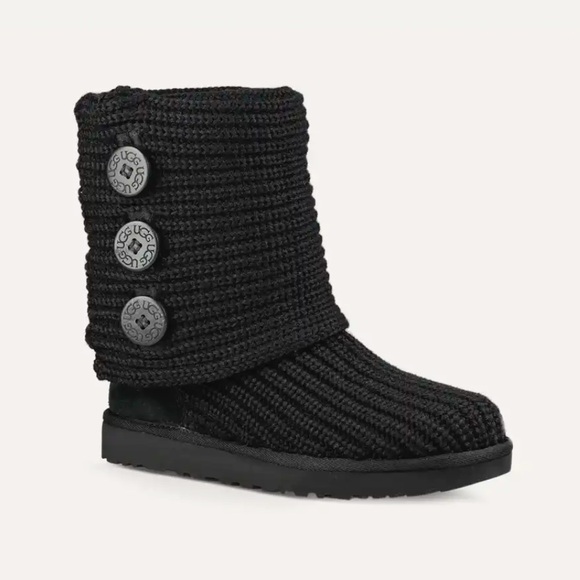 EUC UGG Black Carley Knit Tall Button Boots size 7 - Picture 2 of 12